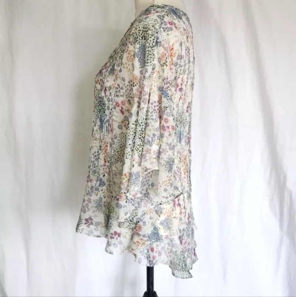 Sundance Colorful Floral Semi Sheer Flowy Shirt Top XS Short Sleeve - Picture 3 of 5